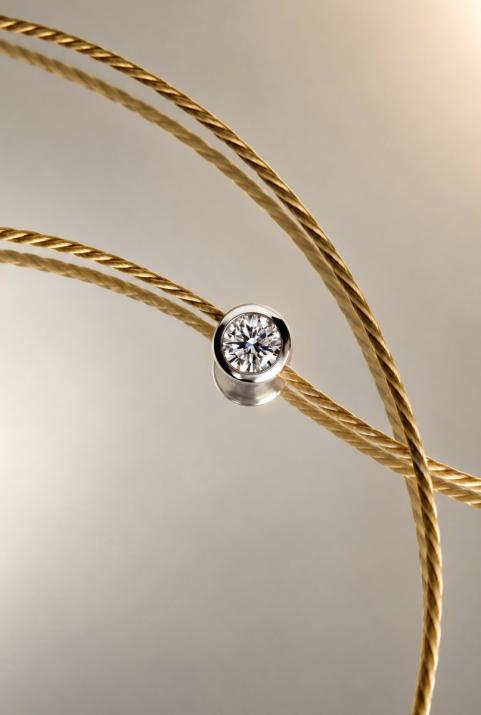 String Bracelet For Women with 0.10ct Round Diamond in White Gold Bezel Setting - Redline - 0++