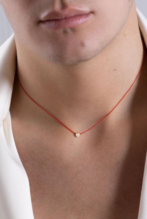 String Necklace For Women with 0.10ct Round Diamond in Rose Gold Bezel Setting - Redline - 0++