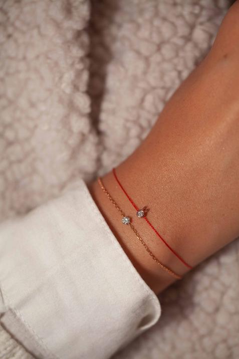 Браслет Mini Pure Rabbit с ниткой и бриллиантом из розового золота с кроликом - Redline - 0++