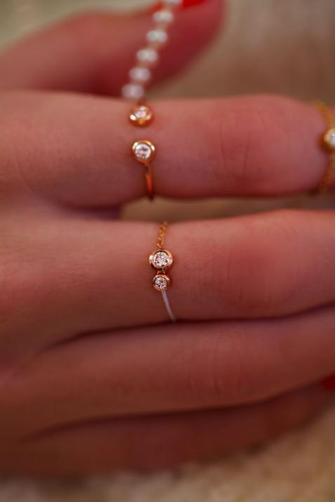 String Ring with 0.15ct Round Diamond in Rose Gold Bezel Setting - Redline - 0++