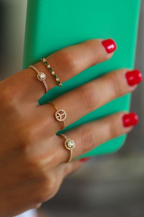Bangle Ring with 0.12ct Round Diamond in Rose Gold Pavé Setting - Redline - 0++
