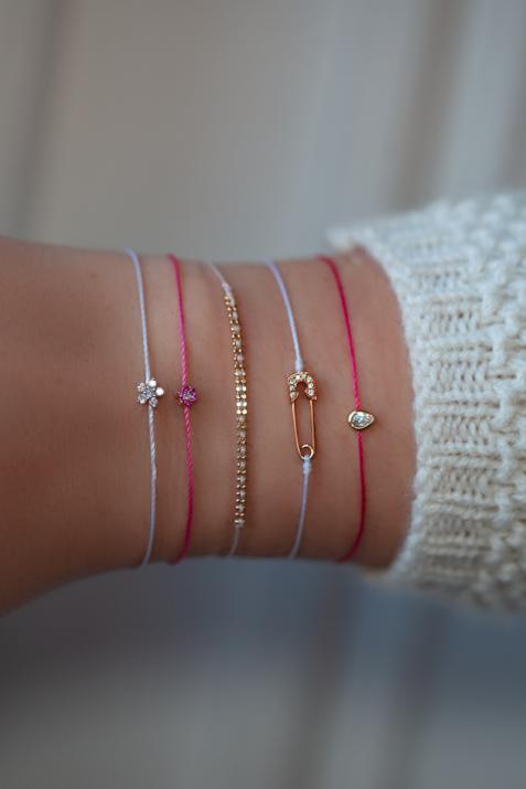 String Bracelet For Women with 0.029ct Round Diamond in Rose Gold Pavé Setting - Redline - 0++