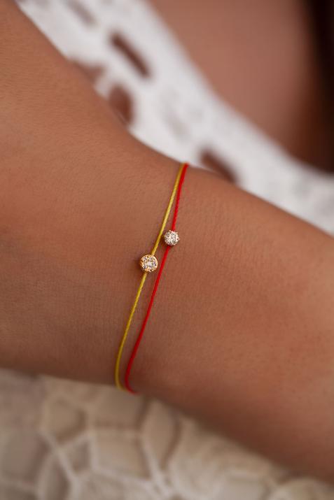 String Bracelet For Women with 0.05ct Round Diamond in Rose Gold Prong Setting - Redline - 0++