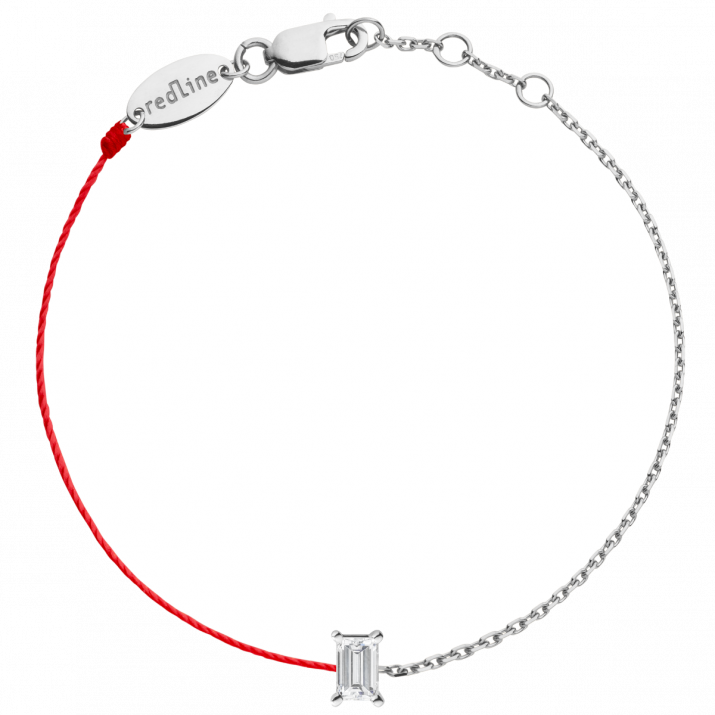 String-Chain Bracelet For Women with 0.10ct Princess Diamond in White Gold Prong Setting - Redline - 0++