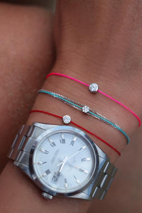 String Bracelet For Women with 0.05ct Round Diamond in Yellow Gold Cluster Setting - Redline - 0++