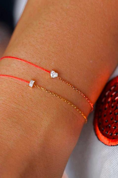 String-Chain Bracelet For Women with 0.10ct Heart ShapedDiamond in Rose Gold Prong Setting - Redline - 0++