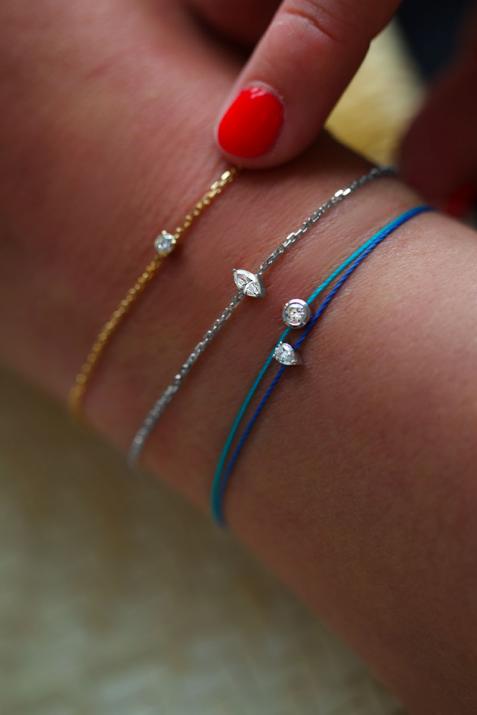 Chain Bracelet For Women with 0.10ct Marquise Diamond in White Gold Prong Setting - Redline - 0++