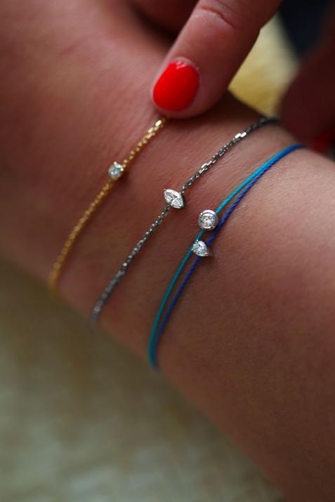 Chain Bracelet For Women with 0.10ct Marquise Diamond in Black Gold Prong Setting - Redline - 0++