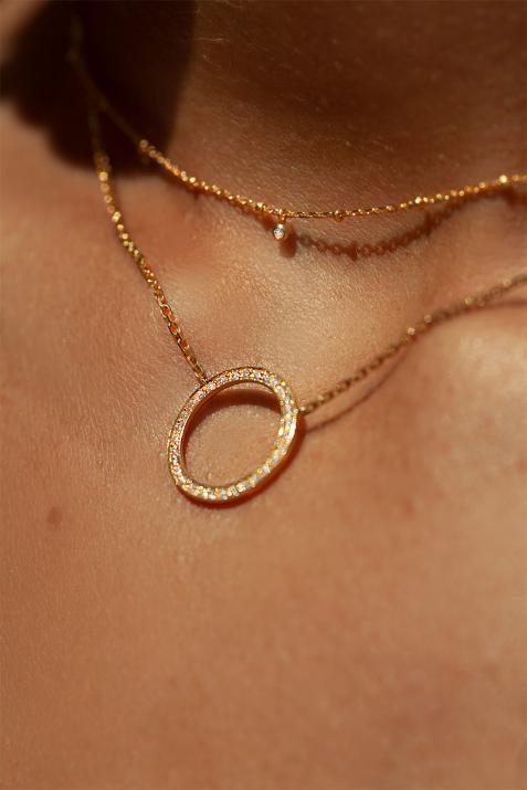 Chain Necklace For Women with 0.01ct Round Diamond in Yellow Gold Bezel Setting - Redline - 0++