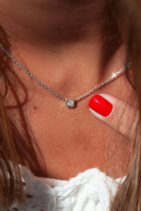 Цепное ожерелье для женщин с круглым бриллиантом 0,10 кар в оправе из белого золота - Redline - 0++