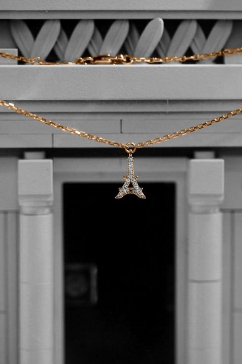 Chain Necklace For Women with 0.05ct Round Diamond in Rose Gold Pavé Setting - Redline - 0++