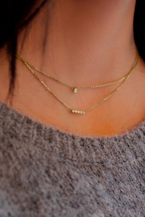 Chain Necklace For Women with 0.07ct Round Diamond in Yellow Gold Prong Setting - Redline - 0++