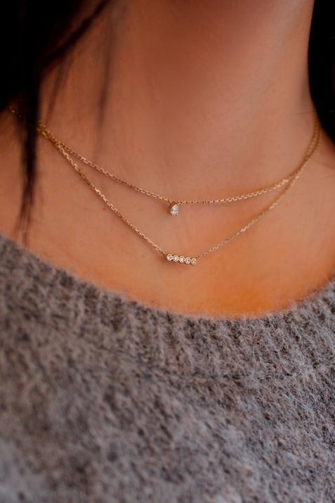 Chain Necklace For Women with 0.07ct Round Diamond in Rose Gold Prong Setting - Redline - 0++