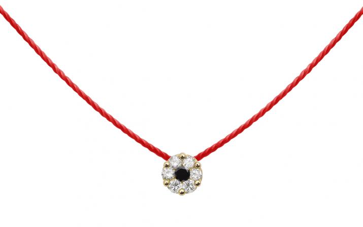 String Necklace For Women with 0.06ct Round Diamond in Yellow Gold Cluster Setting - Redline - 0++