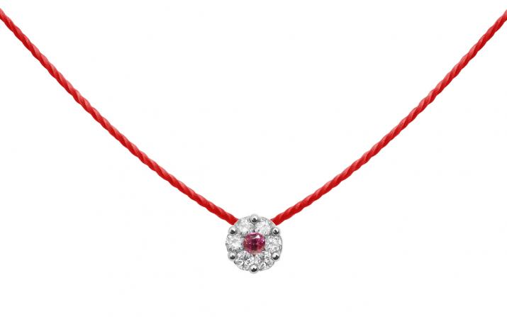 String Necklace For Women with 0.05ct Round Diamond in White Gold Cluster Setting - Redline - 0++