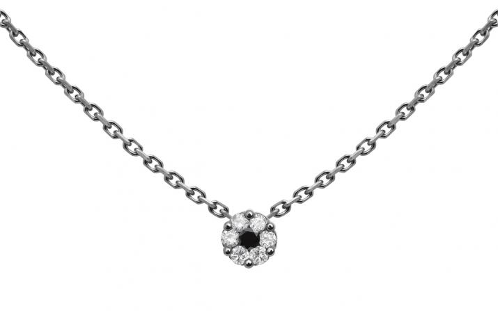 Chain Necklace For Women with 0.06ct Round Diamond in Black Gold Cluster Setting - Redline
