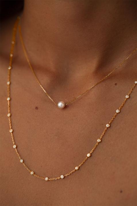 Chain Necklace For Women with Pearl in Rose Gold - Redline - 0++