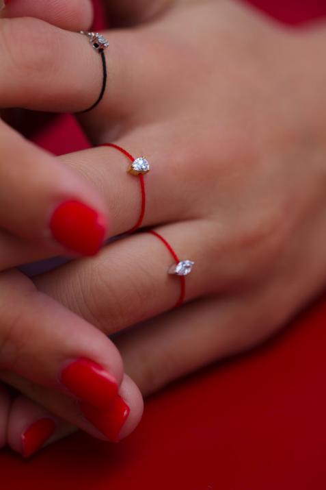 String Ring with 0.10ct Pear Diamond in Rose Gold Prong Setting - Redline - 0++