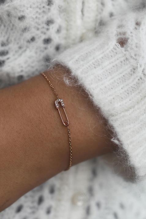 Chain Bracelet For Women with 0.029ct Round Diamond in Rose Gold Pavé Setting - Redline - 0++