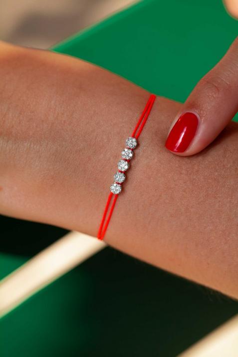 Multistring Bracelet For Women with 0.25ct Round Diamond in White Gold Cluster Setting - Redline - 0++