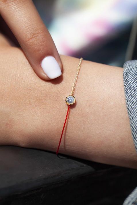 String-Chain Bracelet For Women with 0.20ct Round Diamond in Yellow Gold Bezel Setting - Redline - 0++