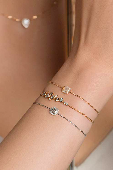 Chain Bracelet For Women with 0.62ct Round Diamond in White Gold Bezel Setting - Redline - 0++