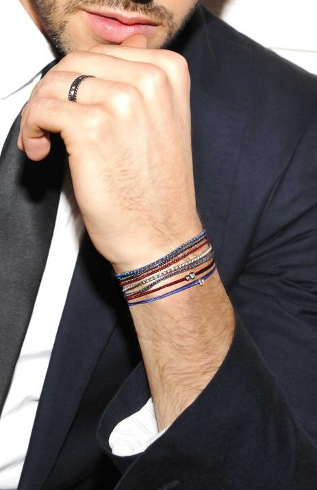 Multistring Bracelet For Men with 0.15ct Round Diamond in Rose Gold Bezel Setting - Redline - 0++