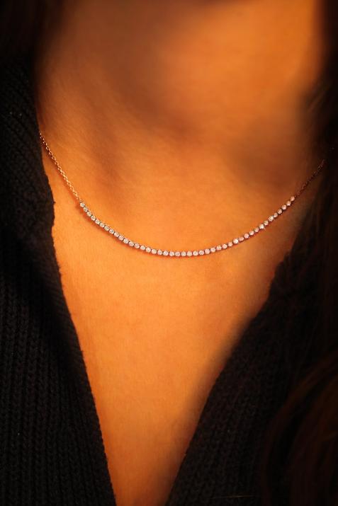 Chain Necklace For Women with 0.84ct Round Diamond in Rose Gold Prong Setting - Redline - 0++