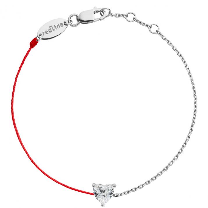 String-Chain Bracelet For Women with 0.20ct Heart ShapedDiamond in White Gold Prong Setting - Redline - 0++