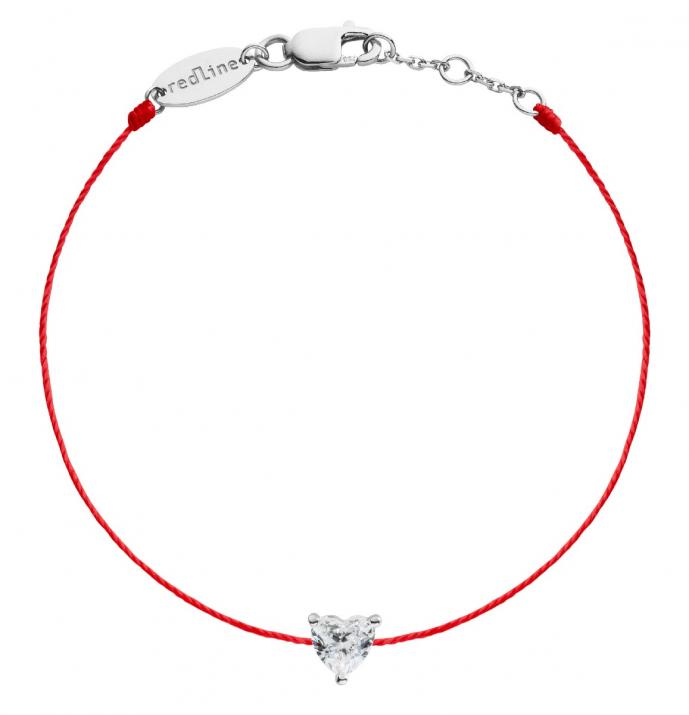 String Bracelet For Women with 0.20ct Heart ShapedDiamond in White Gold Prong Setting - Redline - 0++