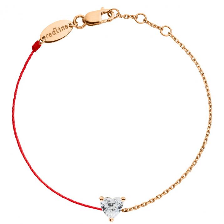String-Chain Bracelet For Women with 0.20ct Heart ShapedDiamond in Rose Gold Prong Setting - Redline - 0++