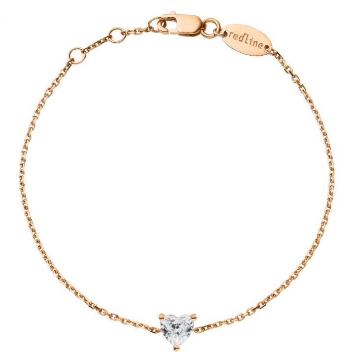 Chain Bracelet For Women with 0.20ct Heart ShapedDiamond in Rose Gold Prong Setting - Redline - 0++