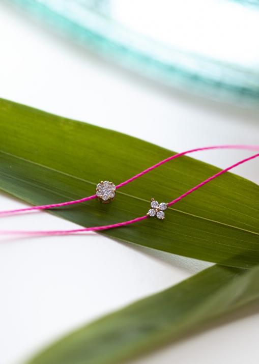 String Bracelet For Women with 0.04ct Round Diamond in Rose Gold Prong Setting - Redline - 0++