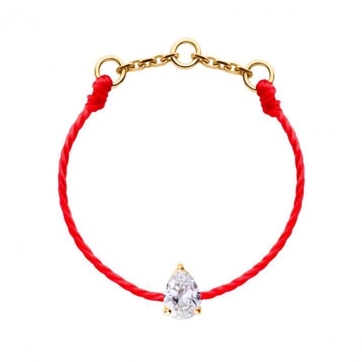 String Ring with 0.10ct Pear Diamond in Yellow Gold Prong Setting - Redline - 0++