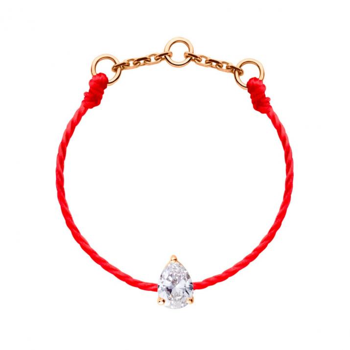 String Ring with 0.10ct Pear Diamond in Rose Gold Prong Setting - Redline - 0++