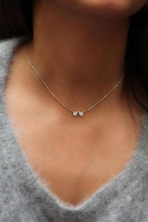 Chain Necklace For Women with 0.12ct Round Diamond in Yellow Gold Pavé Setting - Redline - 0++